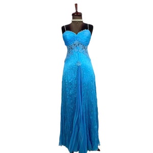 Y2K Lace Transparent Waisted Floral Beaded Maxi Dress Baby Blue Maxi Ball Gown