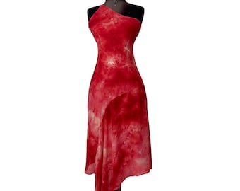 red asymmetric dress , red vintage dress