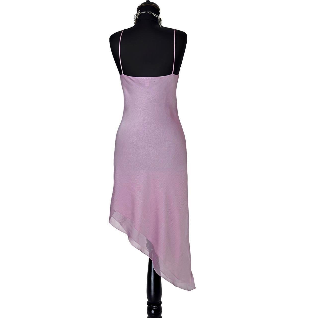 1990s Lavender & Lime Silk Chiffon Dress with Asymmetrical Ruffled Hem (M)