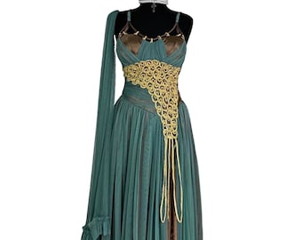 Green Corset Goddess Maxi Prom Dress: Y2K Fairycore Gown