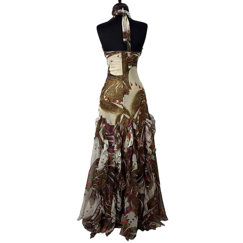 Vintage Long Dress Frilly Ball Gown Floral Halterneck Dress - Etsy