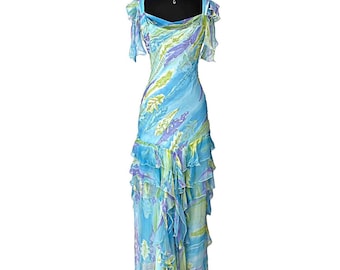 Vintage Beaded Silk Prom Dress: Ombre Fairycore Ballgown