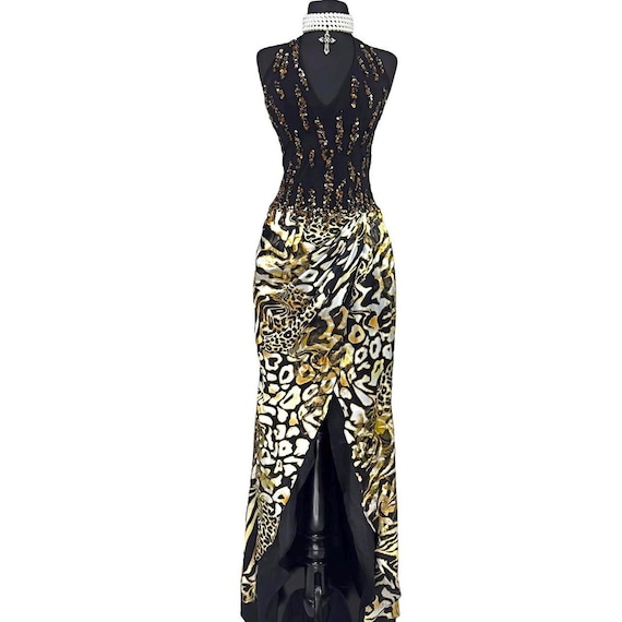 fitted lace wedding dress Leopard Print Sheer Cowl Neck Tie Back Maxi Dress main image 0