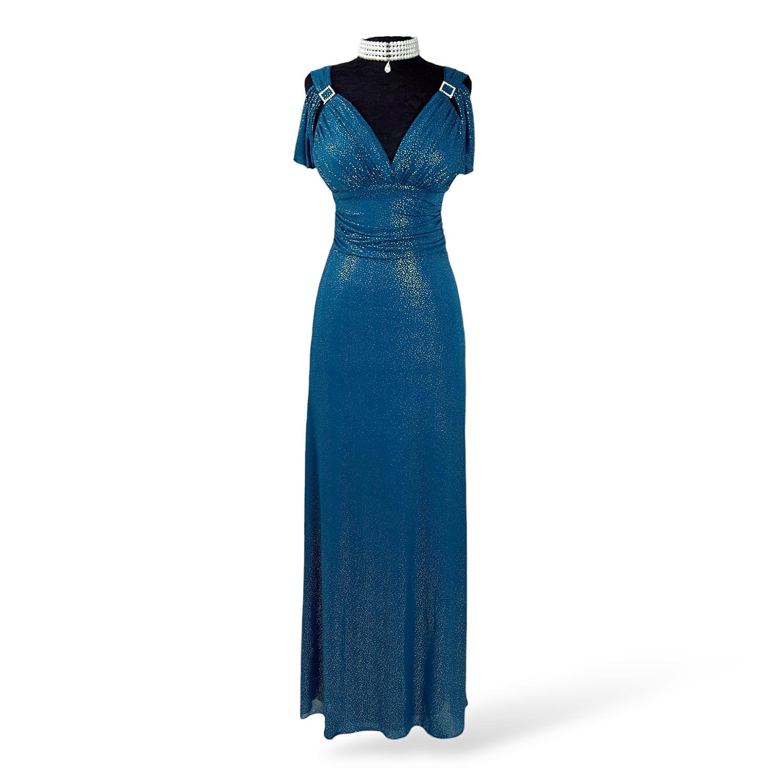 green emerald velvet dress Teal Embellished A Line Long evening gown Chiffon 3/4 sleeves mother o –  Frugal Mughal main image 0