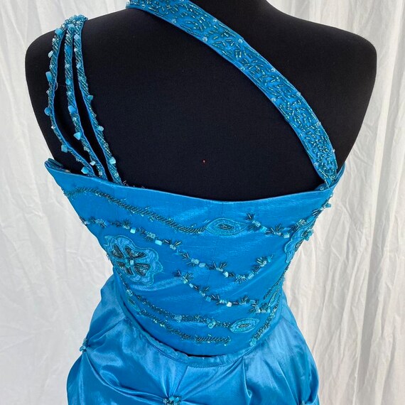 Retro Baby Blue Vintage Floral Dress Asymmetrical Hem Formal Prom Gown main image 1