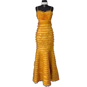 vintage ruffle orange metallic dress , mermaid fishtail prom dress , floor length party dress