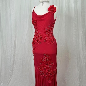 Vintage y2K  Silk Gown Prom Dress , Beaded Embroidery Fairy Silk Dress , Floor Lenght Occasion Dress