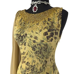 Vintage Leopard Prom Dress , Animal Print Maxi Ballgown , Graduation Dress , Wedding Dress , Glittery Beaded Dress , Open Back Prom Dress