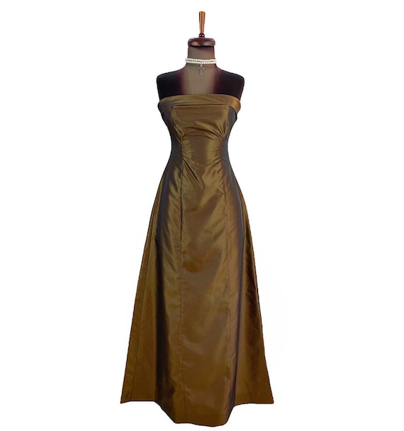 Vintage 90s Taffeta Maxi Prom Dress , Strapless Bronze Ballgown , Size M -  Etsy