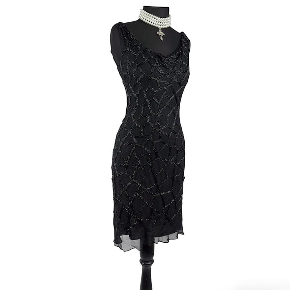 Vintage Silk Beaded Black Mini Prom Dress , Cowl Neck Cocktail Dress , Size  M - Etsy Israel