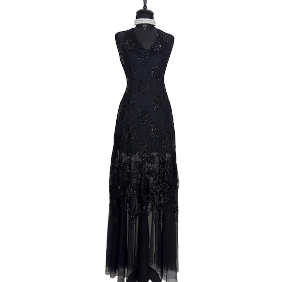Vintage Beaded Gothic Prom Dress , Beaded Embroid… - image 4