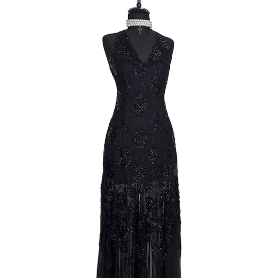Vintage Beaded Gothic Prom Dress , Beaded Embroid… - image 2