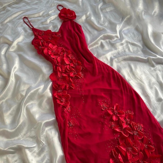 Vintage pink %100 silk siren dress,beaded embellised maxi prom gown