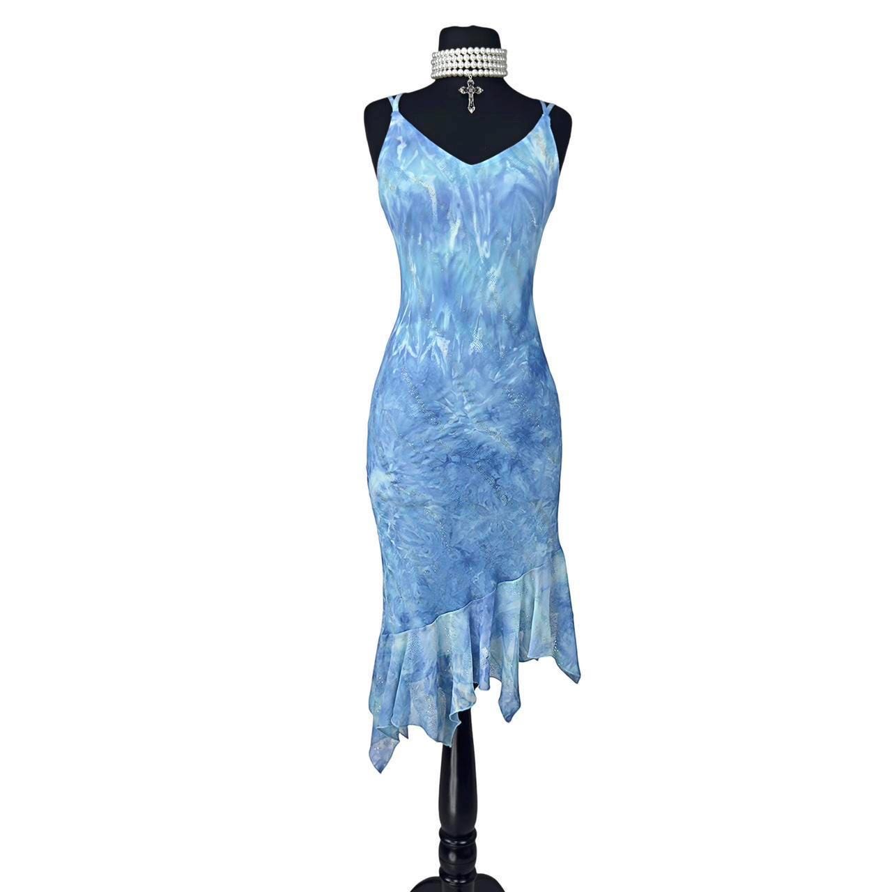 Vintage Y2K Blue Ombré Glittery Dress: Asymmetric Hem, Size XS - Etsy