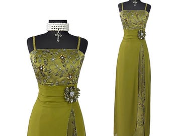 Vintage Beaded Embroidery Prom Dress , Mesh Layered Maxi Ballgown , Fairy Dress , Graduation Dress , Occasion Dress