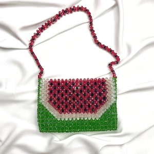 Handmade ‘ Custom Y2K Chrystal Watermelon Chrystal Beaded Baguette Hand Shoulder Bag