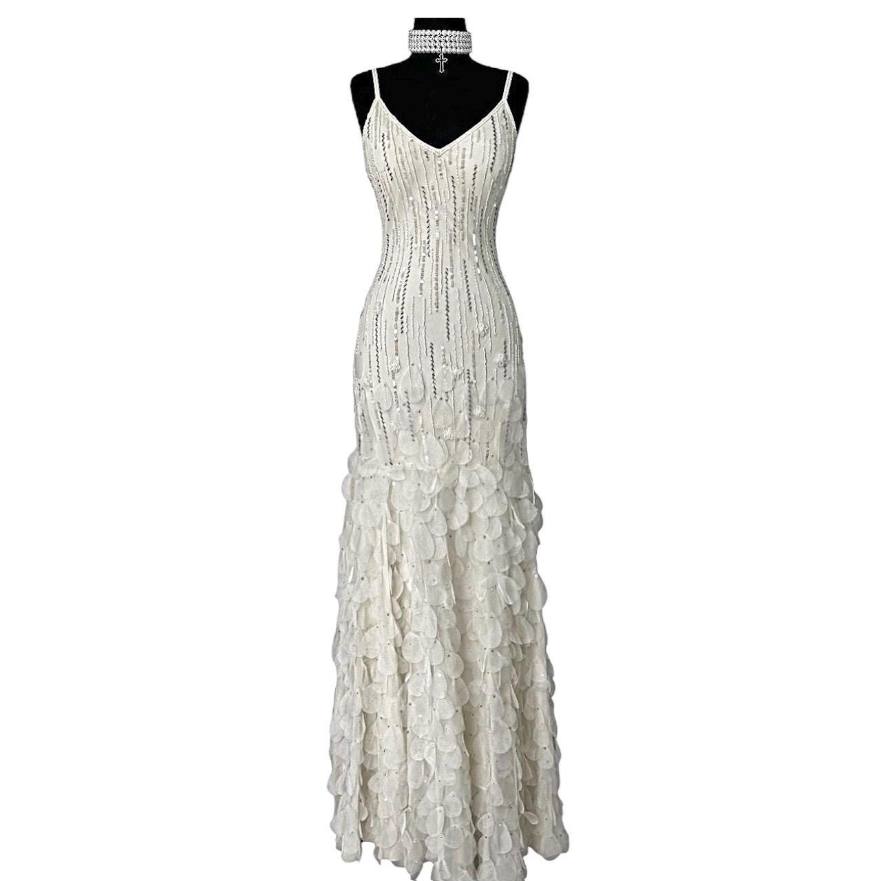 Vintage Sue Wong Silk Maxi Dress: Ivory Petal Appliqu Ballgown - Etsy Vintage Sue Wong Silk Maxi Dress: Ivory Petal Appliqu Ballgown - Etsy