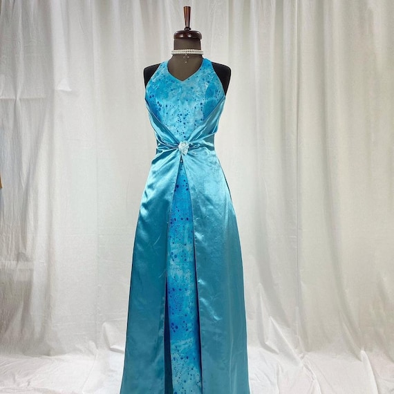 90s halter prom dress Vintage Neck Baby Blue Satin Lulus | Red Velvet Brown Color:Baby Blue Minigingham