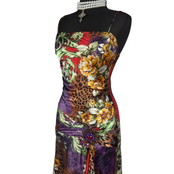Vintage Y2K Satin Maxi Dress | Baroque Evening Gown, XS - Etsy