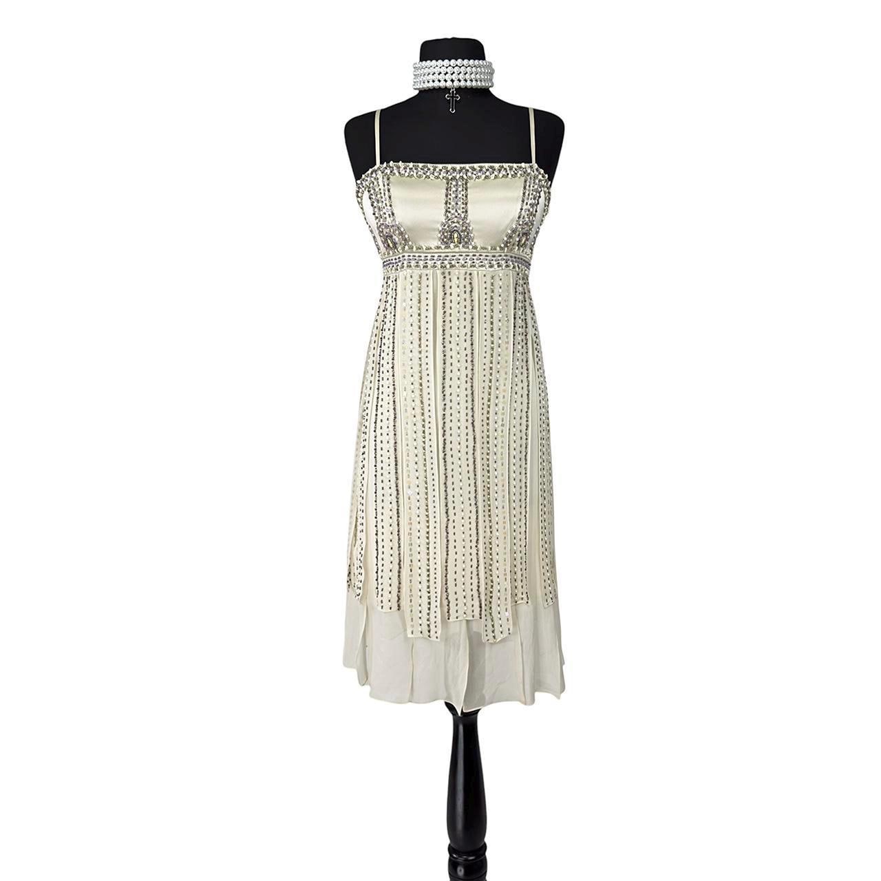 Vintage Sue Wong Nocturne Champagne Silk Beaded Dress, Embellished