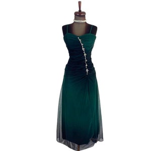 Vintage Mesh Green Black Ombré Maxi Prom Dress Ballgown Formal Dress