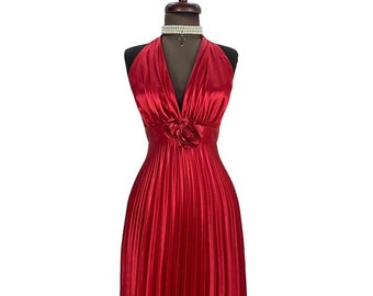 Satin Long Dress Satin Vintage Red Dress Marilyn Monroe Vibes Dress