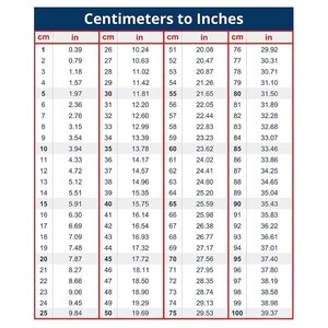 Puede incluir: Una tabla de conversi&oacute;n titulada "Cent&iacute;metros a Pulgadas". Muestra medidas en cent&iacute;metros de 1 a 100, con sus equivalentes en pulgadas. &Uacute;til para conversiones r&aacute;pidas.