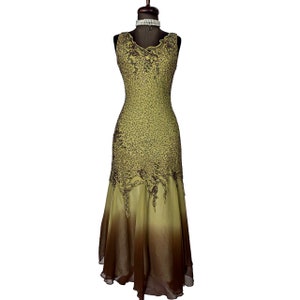 Ombre Beaded Prom Dress  | Vintage Olive Brown Formal Dress | Art Deco Mermaid Gown | Elegant Gatsby Style Dress | Earth Tones Gown