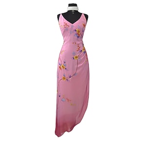 Vintage Y2K Pink Ombré Silk Prom Dress , Beaded Floral Ballgown