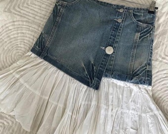 Lolita Asymmetric Denim Skirt Vintage Asymmetric Skirt