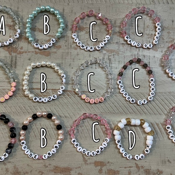 Bridal Party Bracelets, Bride To Be Gifts, Flower Girl, Bride, Bridesmaid, Bachelorette Party, Bridal Shower, Wedding Gifts