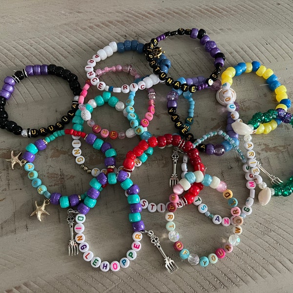 Little Mermaid Themed Disney Friendship Bracelets (Mystery Set of Five)Ariel, Eric, Sebastian, Flounder, King Triton, Ursula, Under the Sea