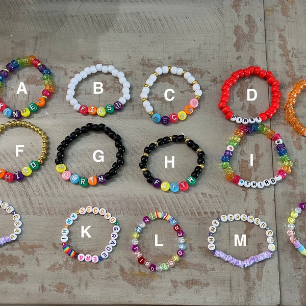 Grade Level Bracelets, School Bracelets, Teacher Bracelet, Student Gift, Pre-K, Kindergarten, First, Second,Third,Fourth,Fifth, Welcome Gift