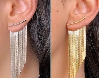 Boucles d’oreilles Golden Long Fringe Tassel - longues - boucles d’oreilles en or - boucles d’oreilles en argent - boucles d’oreilles de fête - boucles d’oreilles de mariage - Boucles d’oreilles de bal