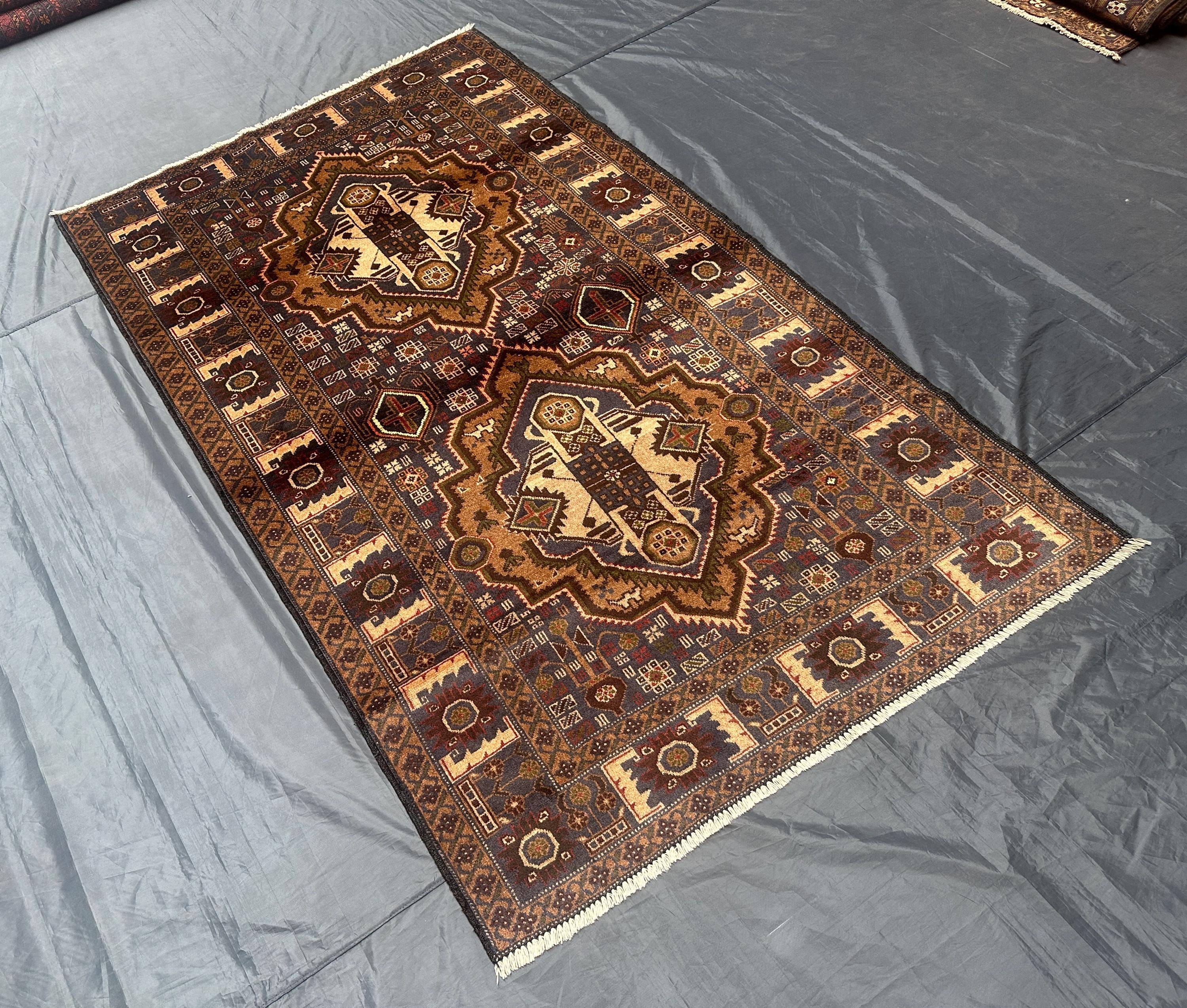 Vintage Baluchi Wool Rug: 4x7 Afghan Handmade Navy Blue Carpet - Etsy