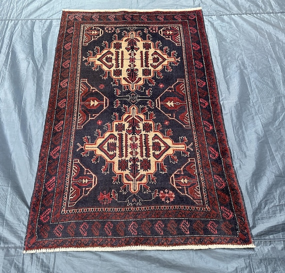 Vintage Baluchi Wool Rug: 3x5 Ft Afghan Tribal Carpet - Etsy