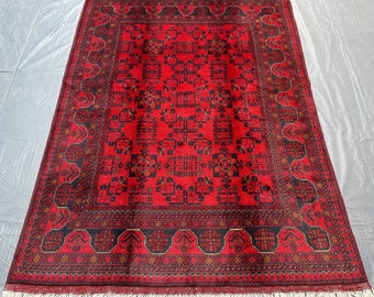 5 ft x 7 ft, Afghan hand knotted famous area rug, Turkman natural woolen area rug, Afghan room artistry, Afghan top quality washable rug.