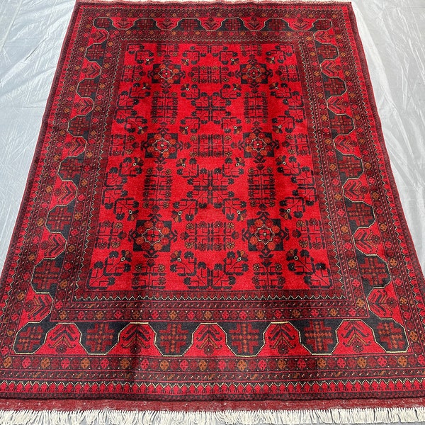 5 ft x 7 ft, Afghan hand knotted famous area rug, Turkman natural woolen area rug, Afghan room artistry, Afghan top quality washable rug.