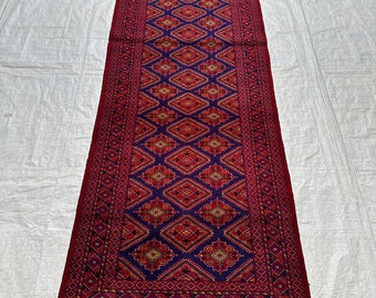 Vintage Ersari Runner Rug: Afghan Handmade Wool Tribal Rug (3x10)