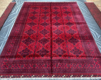 Handmade Afghan Wool Rug: 9x12 Turkmen Tribal Oriental Rug