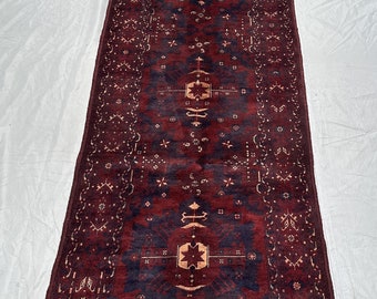 Afghan Turkman Wool Runner Rug: Vegetable Dyed, Hand Knotted (2.7 ft x 12.6 ft)