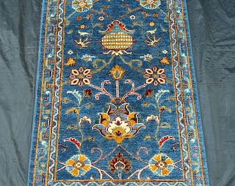 Dark Blue Afghan Rug 3x4 – Hand Knotted Wool, Sultani Design