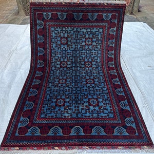 Blue Bukhara Rug - 4x6 Afghan Brand New Wool Area Rug - Washable Tribal Rug - Turkmen Handmade Rug - Oriental Rug - Rug For Bedroom- 4.2x6.6