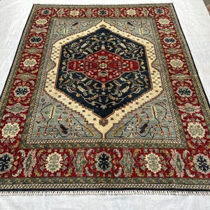 8x10 Red Medallion Rug - Fine Persian Style Afghan Hand Knotted Veg dyes Wool Geometric Rug - Bedroom Rug - Rugs for Living room- 7&#39;11&quot;x9&#39;9&quot;