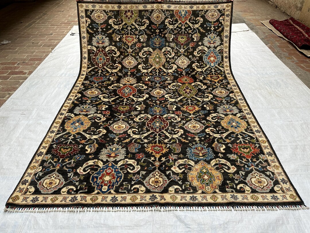 7x9 Black Rug, Handmade Oriental Rug, Tribal Wool Rug, Traditional Fine ...
