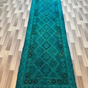 10 Ft, Navy Blue Runner Kilim, Tribal Boho Vintage Long Hallway Kilim, Oriental Geometric Runner Rug, Authentic Collectors Runner Kilim Rug