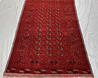 4x6 Vintage Afghan Rug: Hand-Knotted Wool Turkman Rug