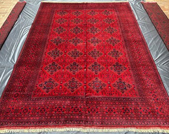 Handmade Afghan Kalisa Rug: Vintage Turkmen Red Wool Rug (8.1x11.5 ft)