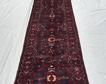 Hand-Knotted Afghan Runner Rug: Vegetable Dyed Wool Hallway Carpet