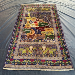 4 x 6 pi, tapis mural vintage, tapis à motif unique, tapis fait main avec carte, tapis tribal en laine authentique, tapis géométrique persan